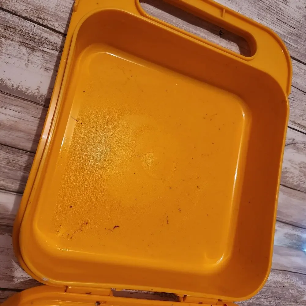 Vintage Tupperware Yellow Alphabet ABCs Stencil Case Lunch Box Storage Container